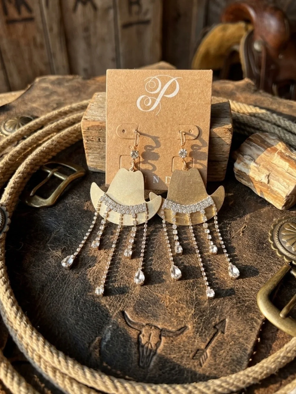 New with Box Plunder Cowboy Hat Earrings